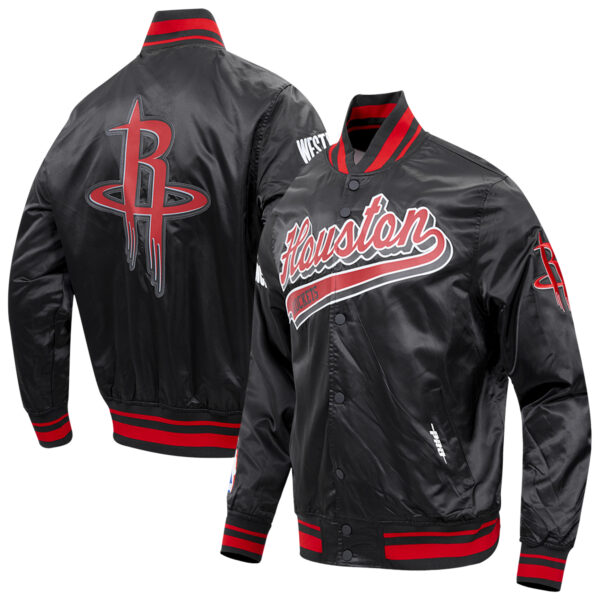 Men's Pro Standard Black Houston Rockets Script Tail Satin Full-Snap Jacket - Image 9