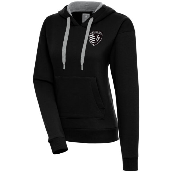 Women's Antigua  Black Sporting Kansas City Brushed Metallic Victory Pullover Hoodie