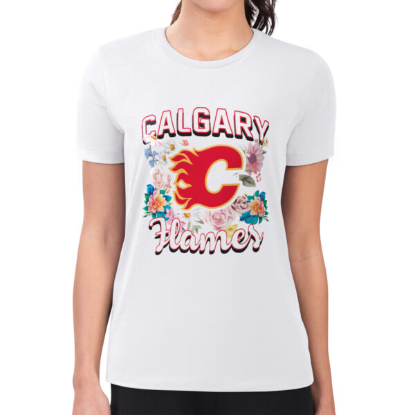 Women's G-III 4Her by Carl Banks White Calgary Flames Flower Logo Fitted T-Shirt