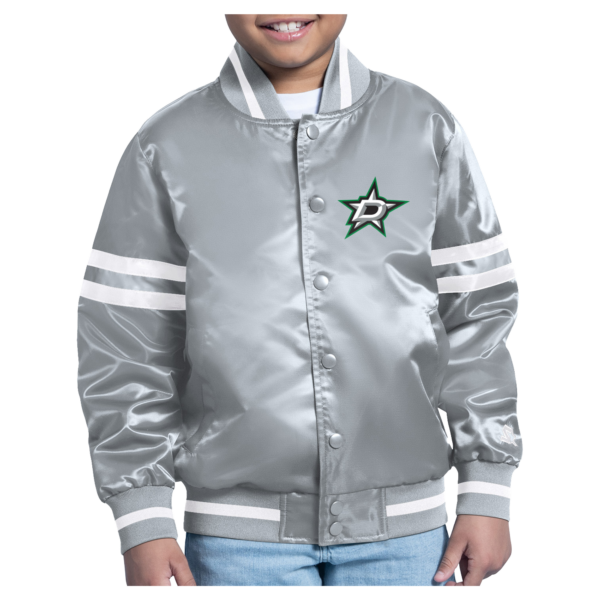 Youth Starter  Gray Dallas Stars Starter Printed Logo Satin Varsity Full-Snap Jacket