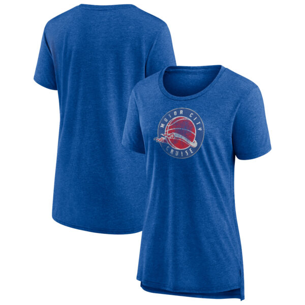 Women's Heather Blue Motor City Cruise Distressed Primary Tri-Blend T-Shirt