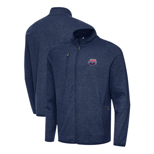 Men's Antigua  Heather Navy USA Swimming Hold-Up Full-Zip Jacket