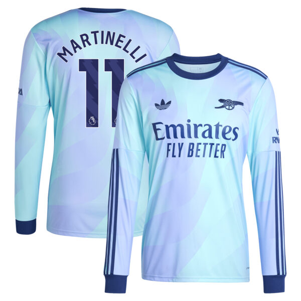 Men's adidas Originals Gabriel Martinelli Aqua Arsenal 2024/25 Third Replica Long Sleeve Player Jersey