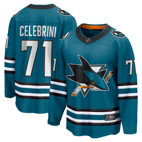 Men's Fanatics Macklin Celebrini Teal San Jose Sharks  Home Breakaway Jersey - Image 5