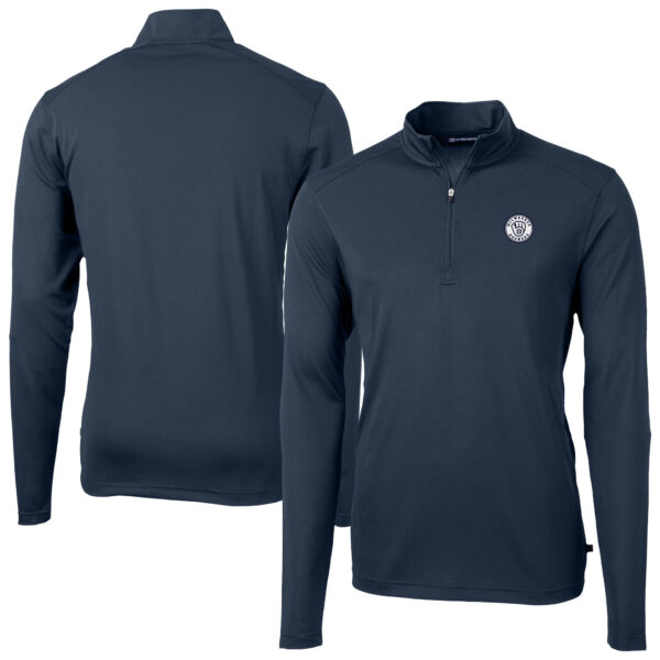 Men's Cutter & Buck Navy Milwaukee Brewers Virtue Eco Pique Quarter-Zip Jacket - Image 5