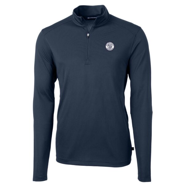 Men's Cutter & Buck Navy Milwaukee Brewers Virtue Eco Pique Quarter-Zip Jacket - Image 6