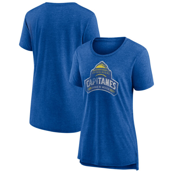 Women's Heather Blue Mexico City Capitanes Distressed Primary Tri-Blend T-Shirt - Image 5