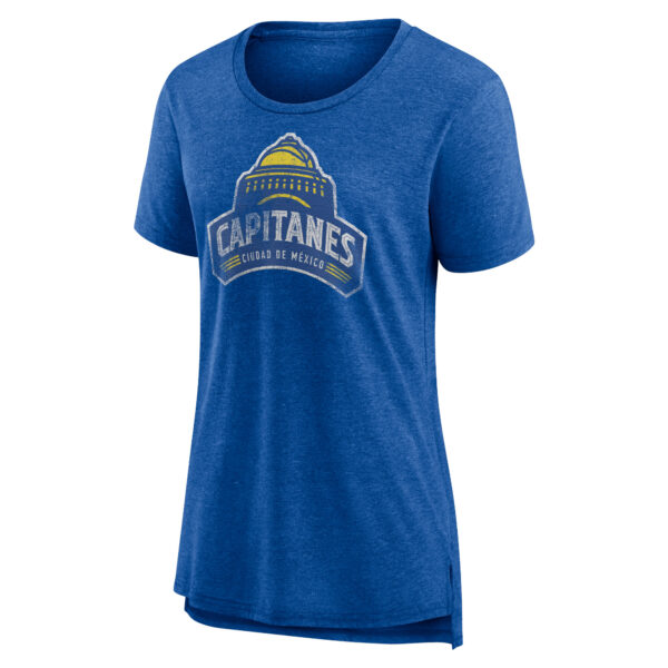 Women's Heather Blue Mexico City Capitanes Distressed Primary Tri-Blend T-Shirt - Image 6