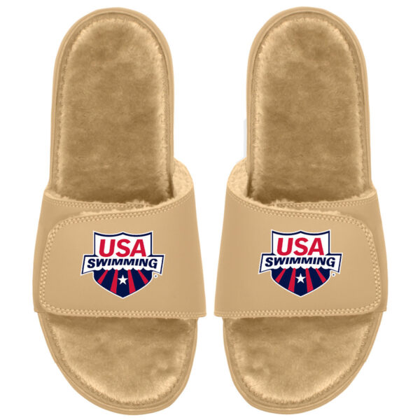 Men's ISlide Tan USA Swimming Faux Fur Slides