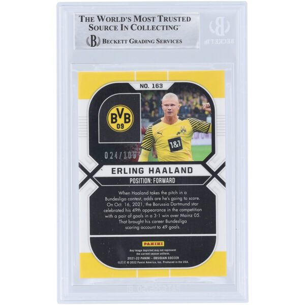 Erling Haaland Borussia Dortmund Autographed 2021-22 Panini Obsidian #163 #24/105 BAS Authenticated Card - Image 5
