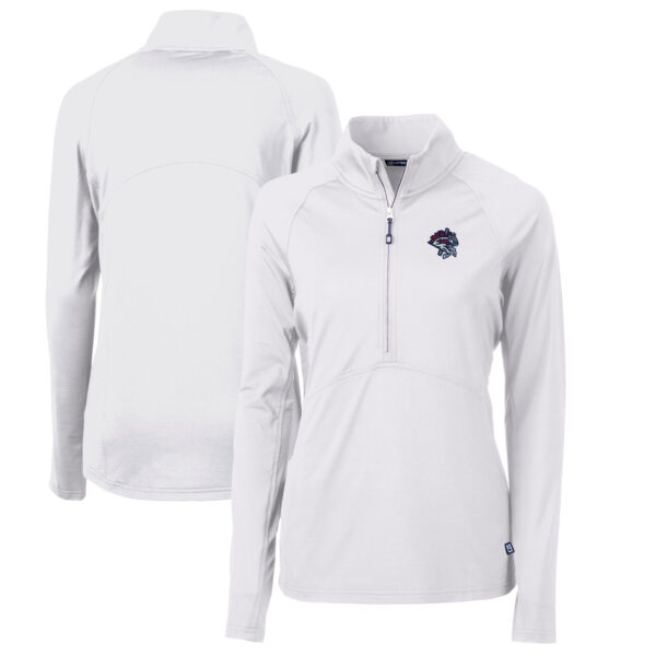 Women's Cutter & Buck White Binghamton Rumble Ponies Adapt Eco Knit Stretch Recycled Half-Zip Top