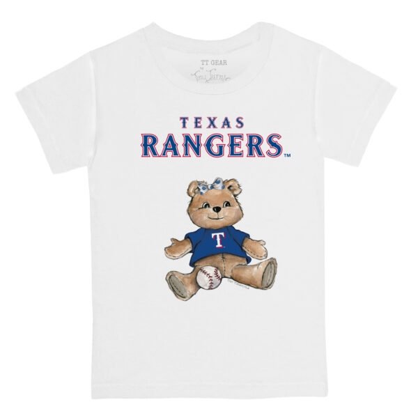 Toddler Tiny Turnip White Texas Rangers Girl Teddy T-Shirt - Image 6