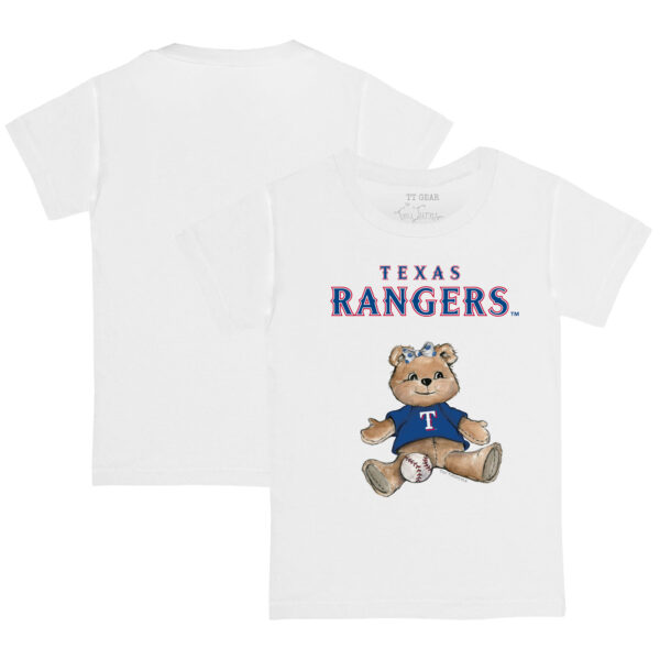 Toddler Tiny Turnip White Texas Rangers Girl Teddy T-Shirt