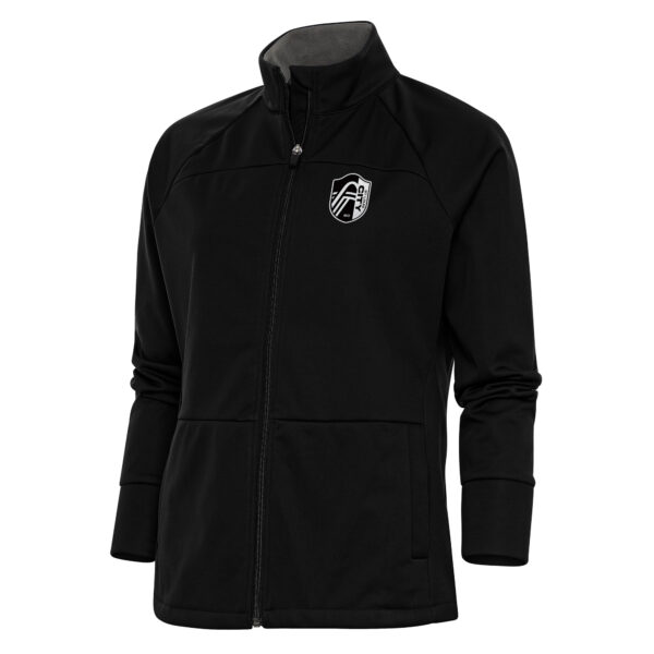 Women's Antigua Black St. Louis City SC Brushed Metallic Logo Links Full-Zip Golf Jacket