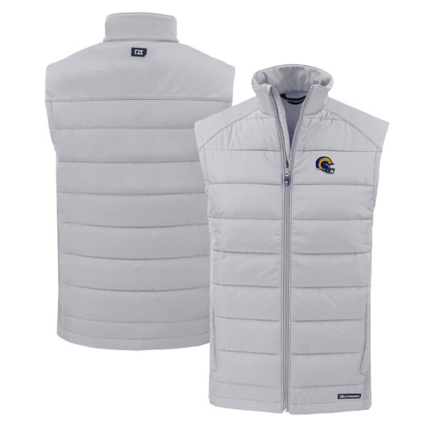 Men's Cutter & Buck Gray Los Angeles Rams Helmet Evoke Hybrid Eco Softshell Recycled Full-Zip Vest - Image 3