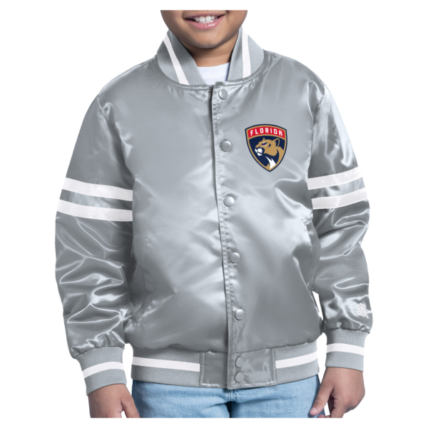 Youth Starter  Gray Florida Panthers Starter Printed Logo Satin Varsity Full-Snap Jacket