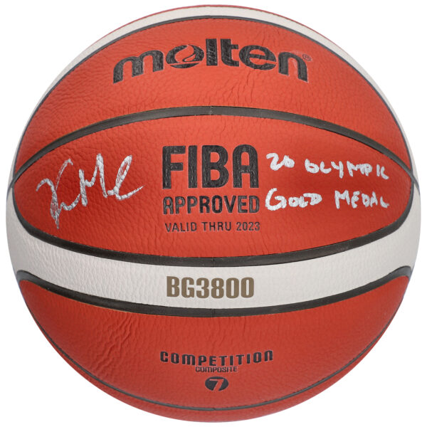 Khris Middleton Team USA Autographed Molten Olympic Basketball with "20 Olympic Gold Medal" Inscription - Image 4