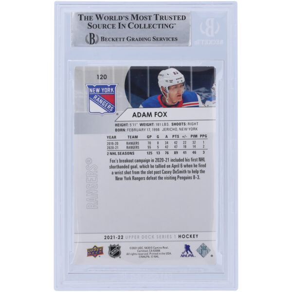 Adam Fox New York Rangers Autographed 2021-22 Upper Deck Series 1 #120 Beckett Fanatics Witnessed Authenticated Card - Image 5