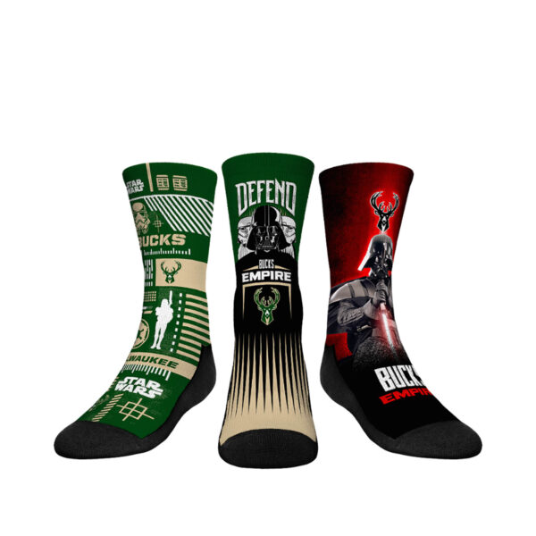 Youth Rock Em Socks Darth Vader & Stormtrooper Hunter Green Milwaukee Bucks Three-Pack Star Wars Crew Socks Set