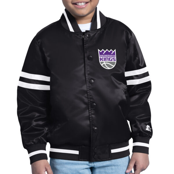 Youth Starter  Black Sacramento Kings Printed Shield Logo Satin Varsity Full-Snap Jacket