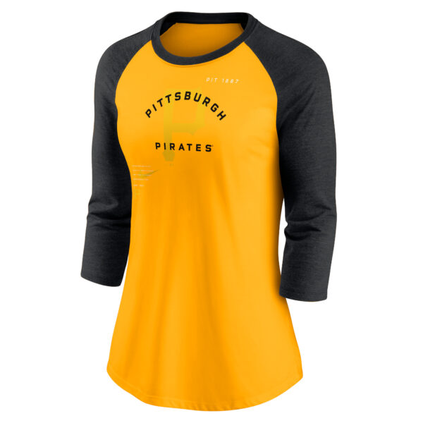 Women's Nike Gold/Black Pittsburgh Pirates Next Up Tri-Blend Raglan 3/4-Sleeve T-Shirt - Image 6