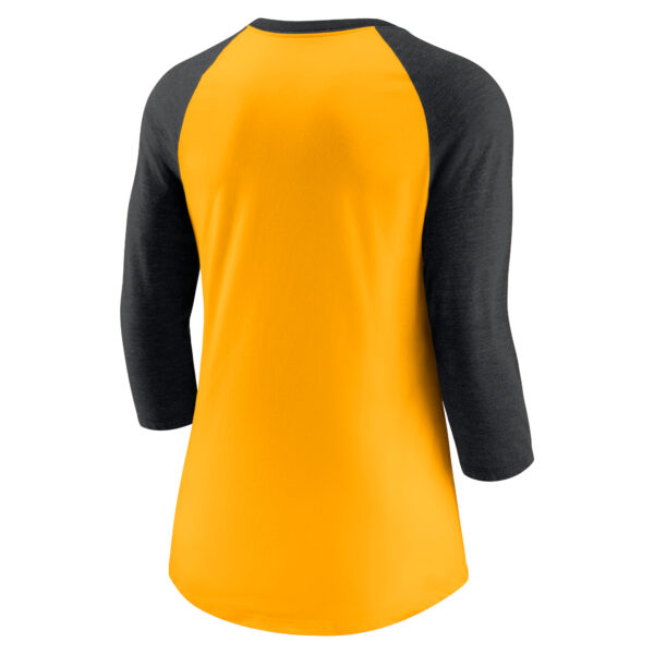 Women's Nike Gold/Black Pittsburgh Pirates Next Up Tri-Blend Raglan 3/4-Sleeve T-Shirt - Image 7