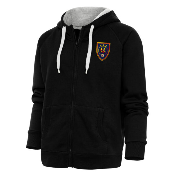 Women's Antigua Black Real Salt Lake Logo Victory Full-Zip Hoodie