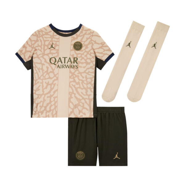 Preschool Jordan Brand Tan Paris Saint-Germain 2023/24 Fourth Replica Jersey Kit Set
