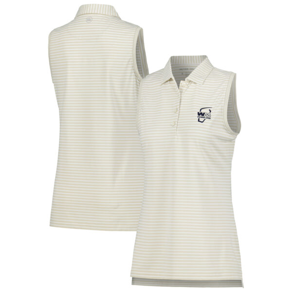 Women's Peter Millar Tan WM Phoenix Open Open Banded Sport Mesh Performance Sleeveless Polo