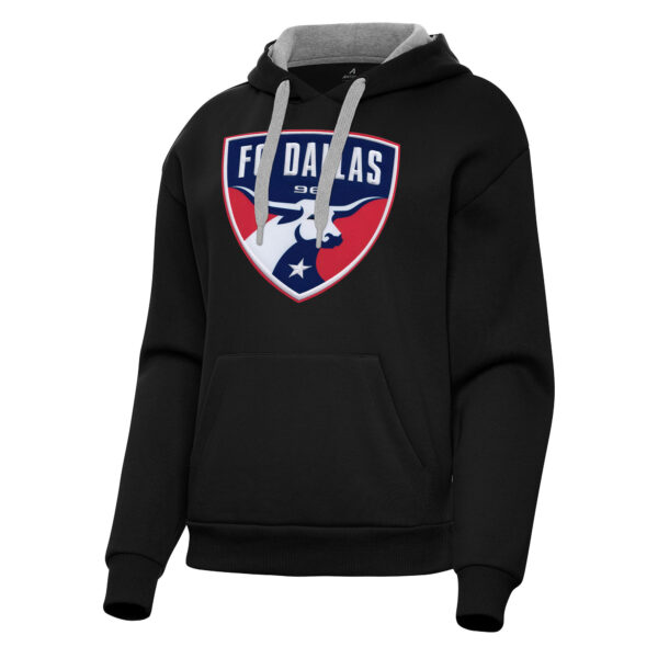 Women's Antigua Black FC Dallas Victory Pullover Hoodie