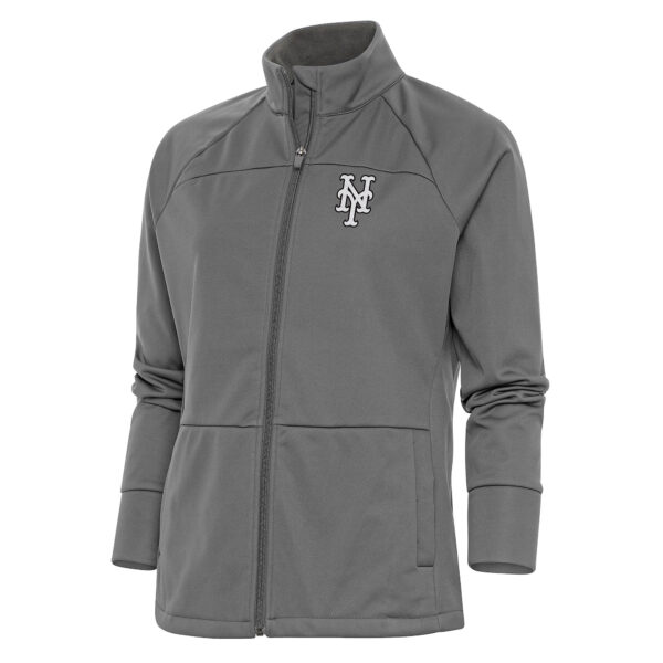 Women's Antigua  Steel New York Mets Brushed Metallic Links Full-Zip Golf Jacket