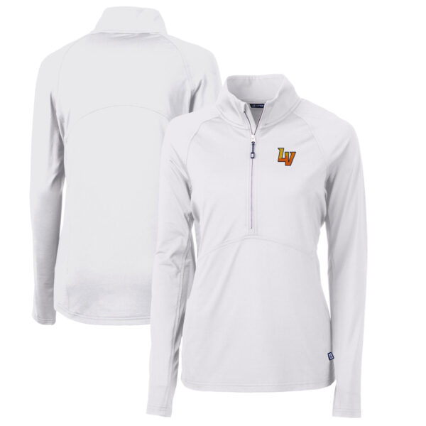 Women's Cutter & Buck White Las Vegas Aviators Adapt Eco Knit Stretch Recycled Half-Zip Top