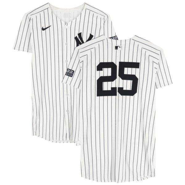 Gleyber Torres New York Yankees Game-Used #25 White Pinstripe Jersey vs. Pittsburgh Pirates on September 29, 2024