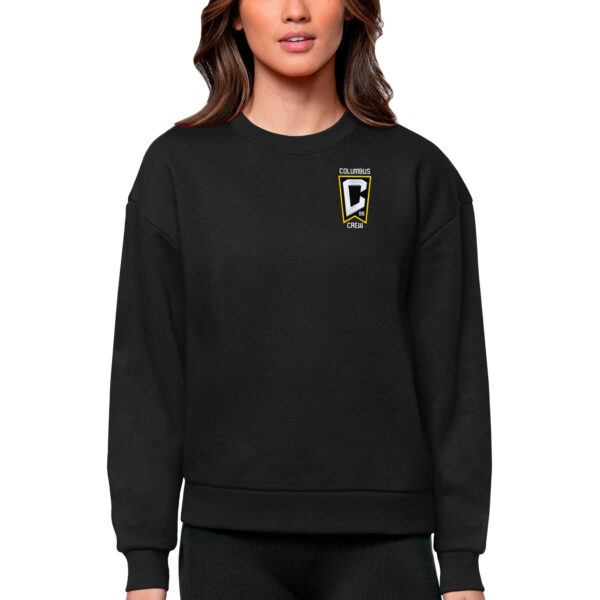 Women's Antigua Black Columbus Crew Team Logo Victory Pullover Sweatshirt