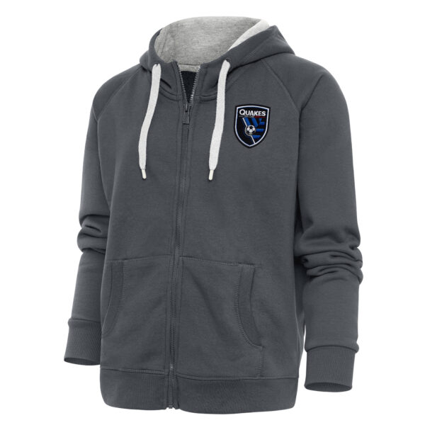 Women's Antigua Charcoal San Jose Earthquakes Logo Victory Full-Zip Hoodie