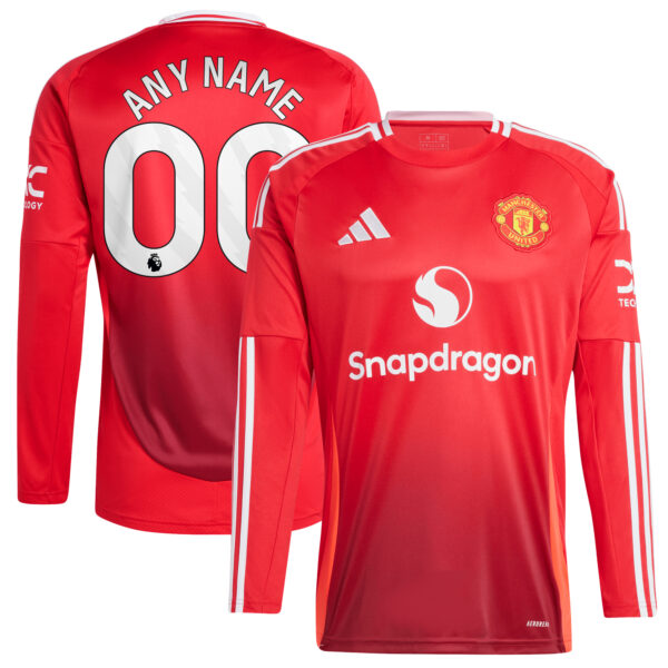 Men's adidas Red Manchester United 2024/25 Home Long Sleeve Replica Custom Jersey
