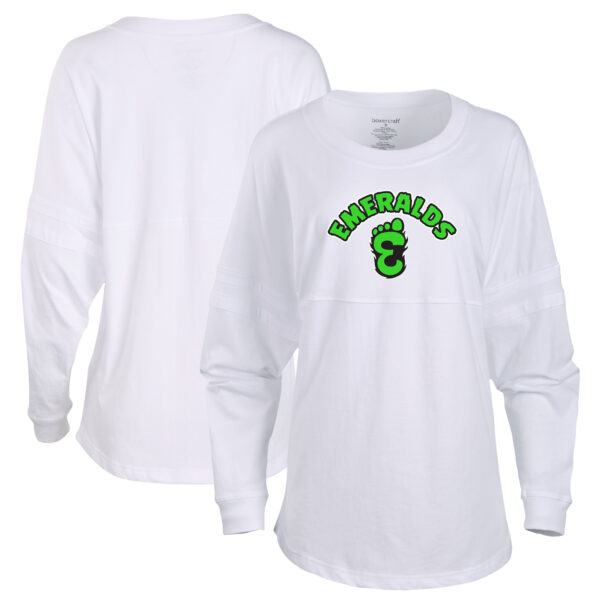 Women's White Eugene Emeralds Retro Jersey Long Sleeve Pom Pom T-Shirt - Image 5