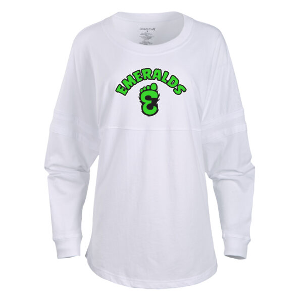 Women's White Eugene Emeralds Retro Jersey Long Sleeve Pom Pom T-Shirt - Image 3