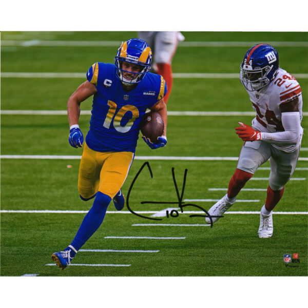 Cooper Kupp Los Angeles Rams Autographed 8" x 10" Blue Jersey Running vs. Giants Photograph