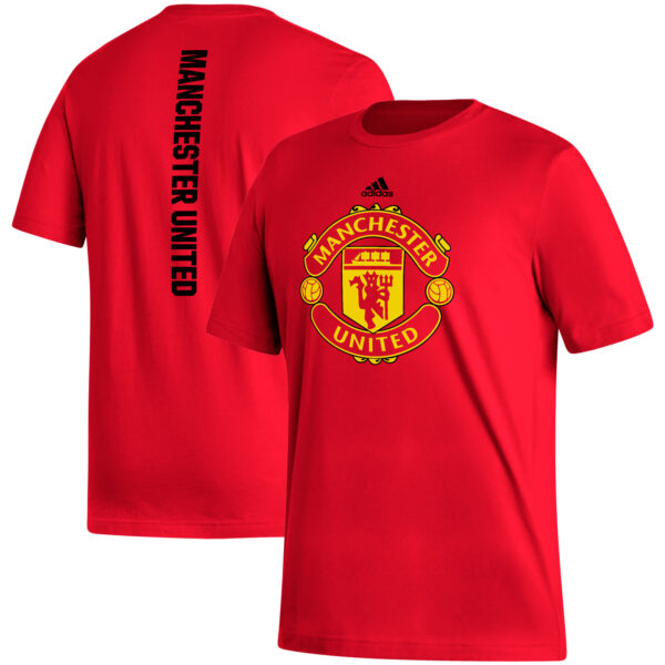 Men's adidas Red Manchester United Vertical Back T-Shirt - Image 5