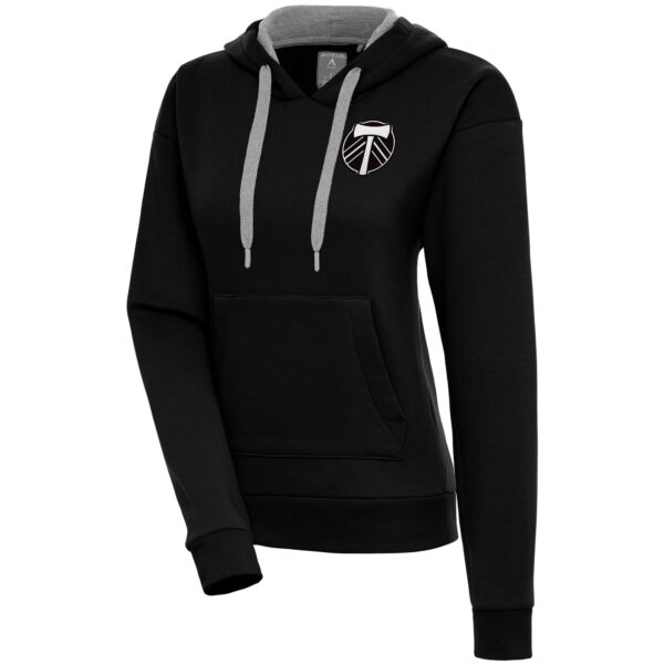 Women's Antigua  Black Portland Timbers Brushed Metallic Victory Pullover Hoodie