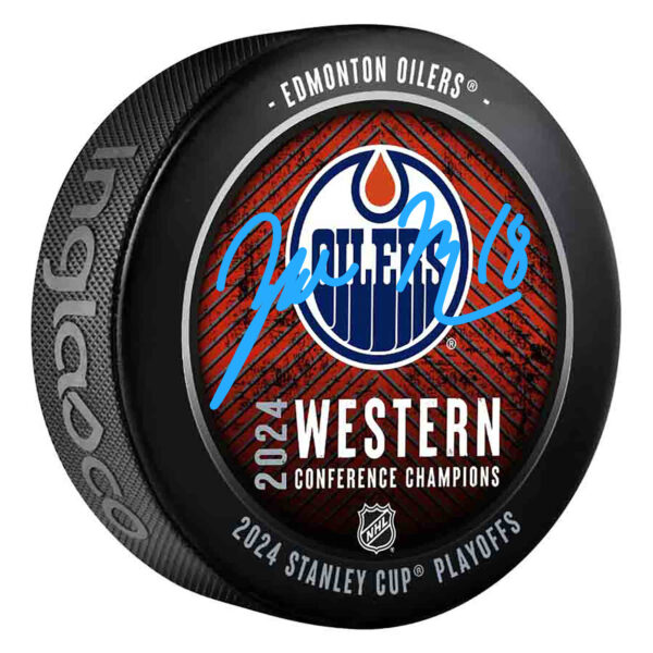 Zach Hyman Edmonton Oilers 2024 Western Conference Champions Autographed Hockey Puck