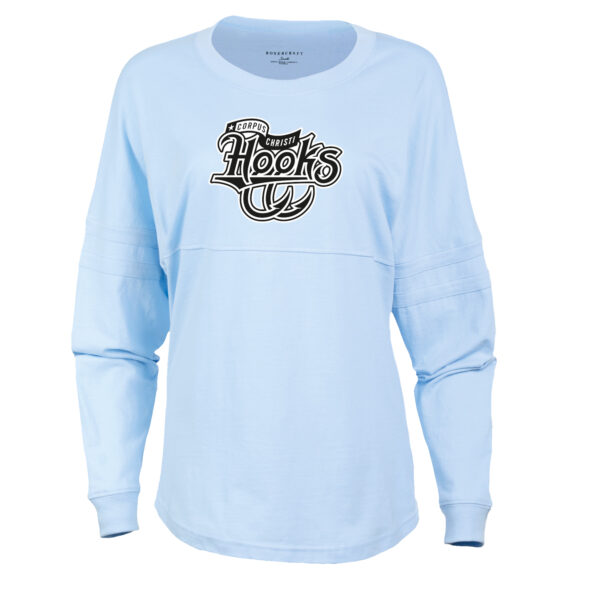 Women's Light Blue Corpus Christi Hooks Retro Jersey Long Sleeve Pom Pom T-Shirt - Image 6