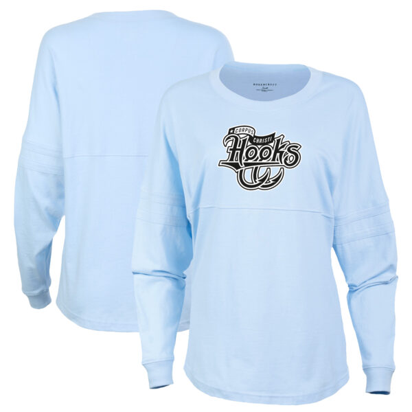 Women's Light Blue Corpus Christi Hooks Retro Jersey Long Sleeve Pom Pom T-Shirt