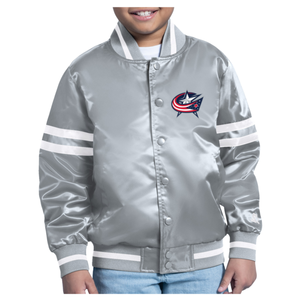 Youth Starter  Gray Columbus Blue Jackets Starter Printed Logo Satin Varsity Full-Snap Jacket