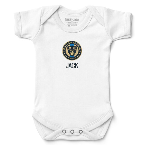 Infant Chad & Jake White Philadelphia Union Logo Personalized Bodysuit