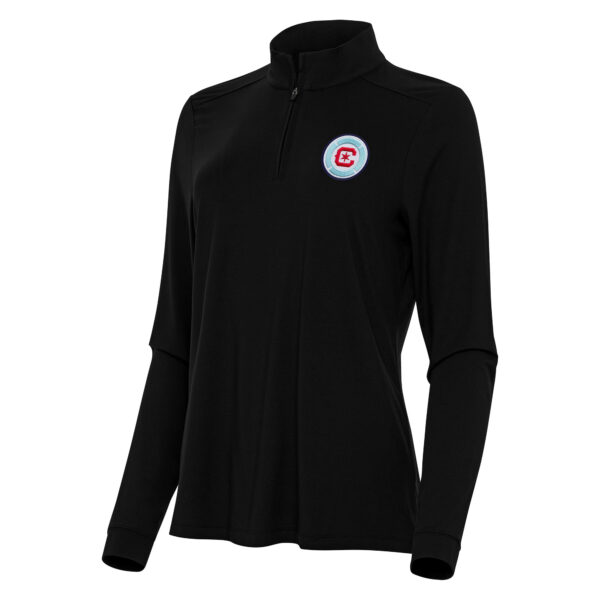 Women's Antigua Black Chicago Fire Logo Intent Quarter-Zip Top