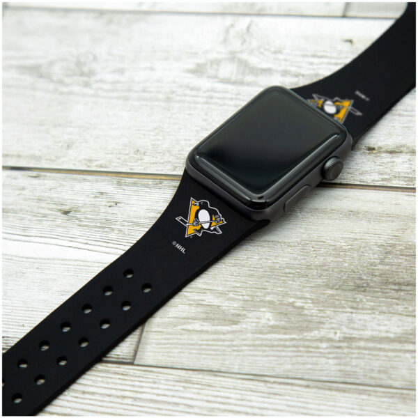 Black Pittsburgh Penguins Silicone Apple Watch Band - Image 5