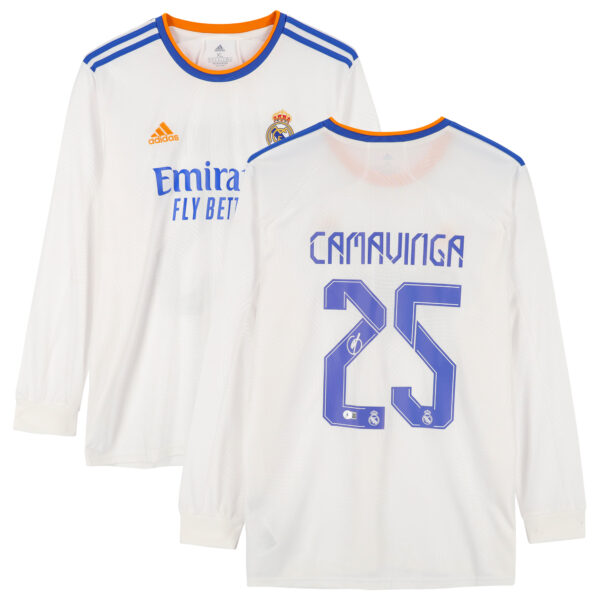 Eduardo Camavinga White Real Madrid Autographed Adidas Long Sleeve Jersey