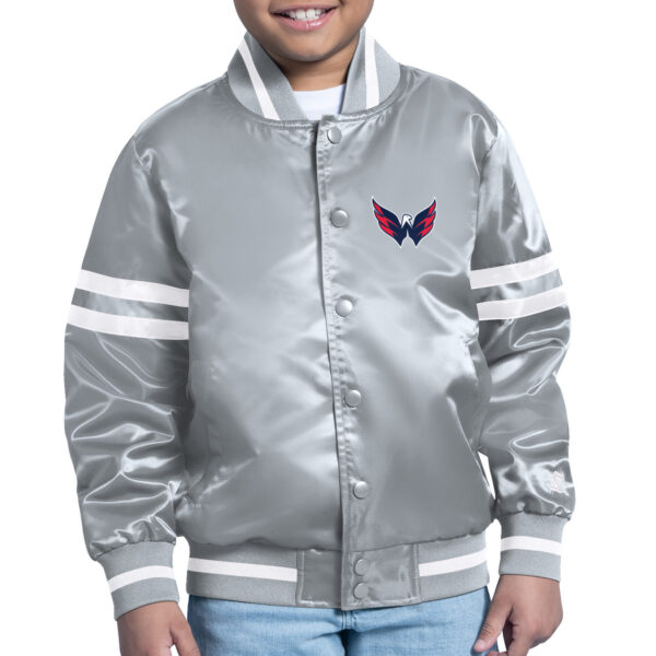 Youth Starter Gray Washington Capitals Printed Team Logo Satin Varsity Full-Snap Jacket